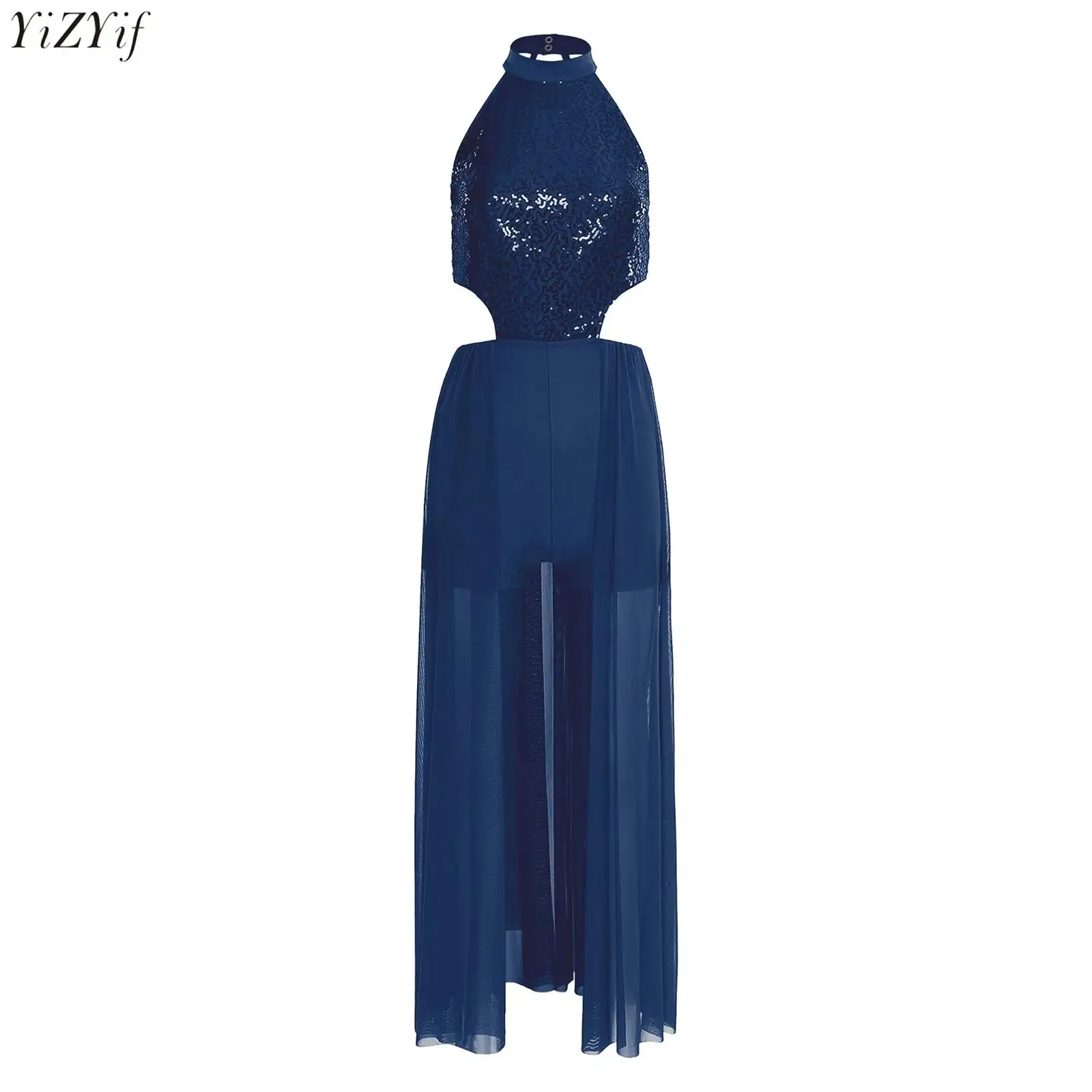 

Womens Sequin Mesh Maxi Lyrical Dance Dress Sequined Top Short Bottom Ballet Dance Leotard Adults Stage Performance Dress Dance