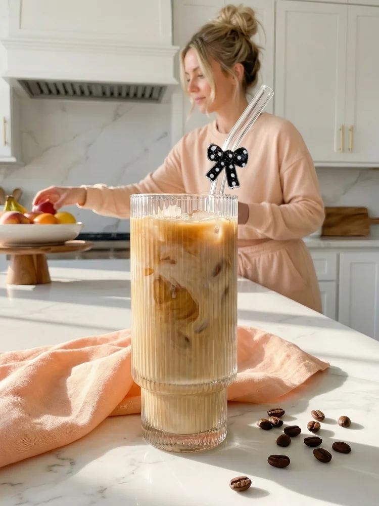 1/3/6PCS Elegant Black Polka Dot Bow Glass Straw – Reusable Curved Transparent Straw with Bow Decor. Perfect for  Drinks
