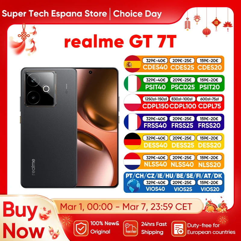 realme GT 7T 5G Smartphone 6,78'' 120Hz AMOLED-Display 50MP Kamera Dimensity 8400-MAX 7000mAh 120W Ladefunktion Globale Version