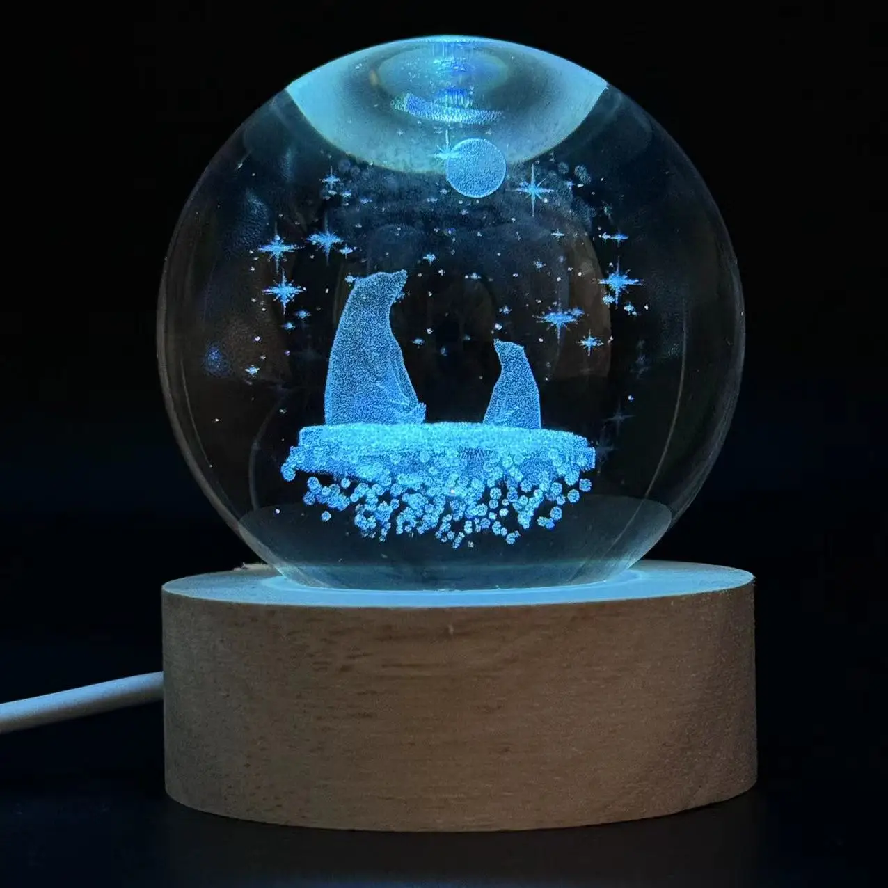 1 pc 3d polar Bear laser carved crystal ball colorful luminous, creative gift lights, home decoration and gift ideal choice