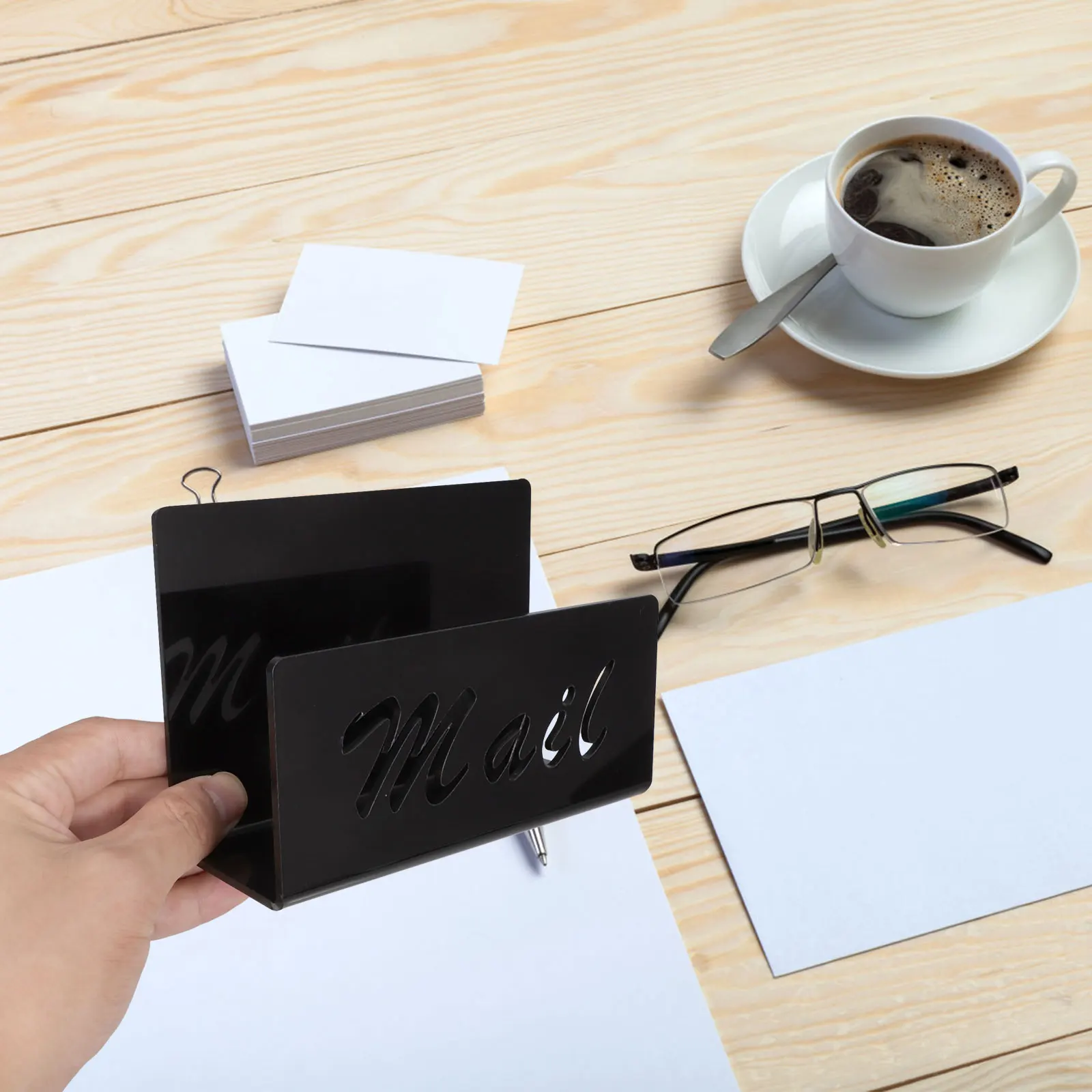 Desktop-Organizer, Acryl-Posthalter, schwarzer Umschlag, Sortierer, Briefständer, Postkarten-Display, robust, tragbar