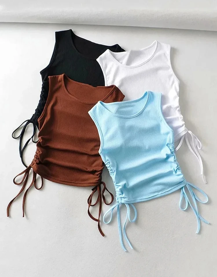 

Summer NEW Arrival Women Solid Color Sexy Causal Crop Top With String For Fashion Ladies