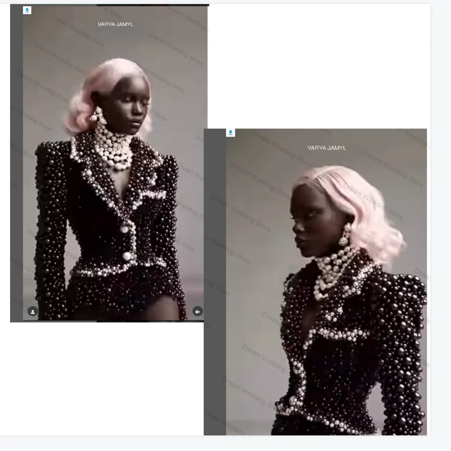 Luxury Pearls Women Suits Set 2 Piece Blazer+Short Pants （No Back Pearls）Customized Office Lady Jacket Wedding Tuxedos Coat