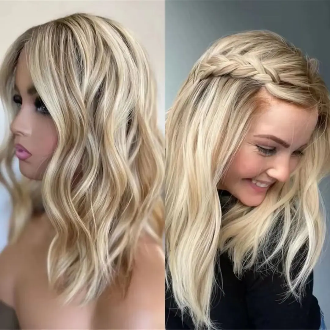 Bangs Natural 24Inch Highlight Blond Wave with  HD Lace Wig for Women Pre-Plucked Transparent Lace Frontal Versatile Hair Wig