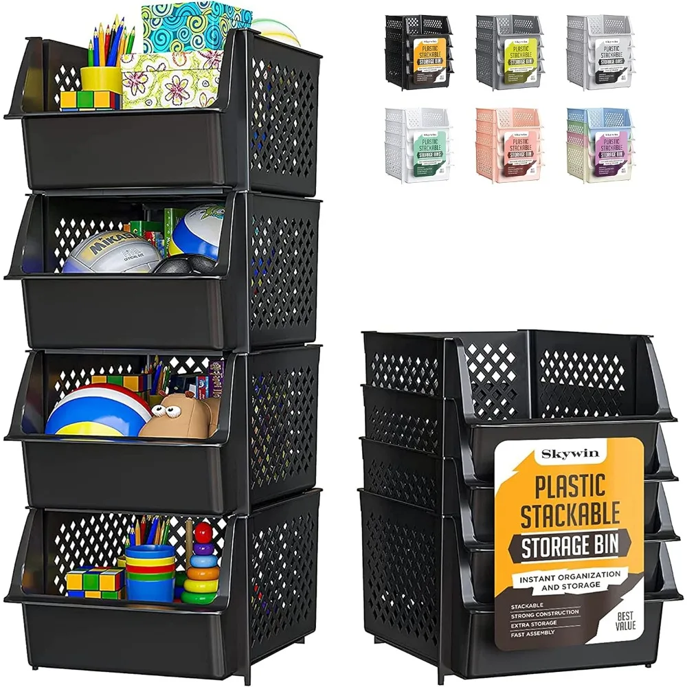 

Stackable Storage Bins 4 Pack Pantry Organizers Food Containers Kitchen Home Organization Black