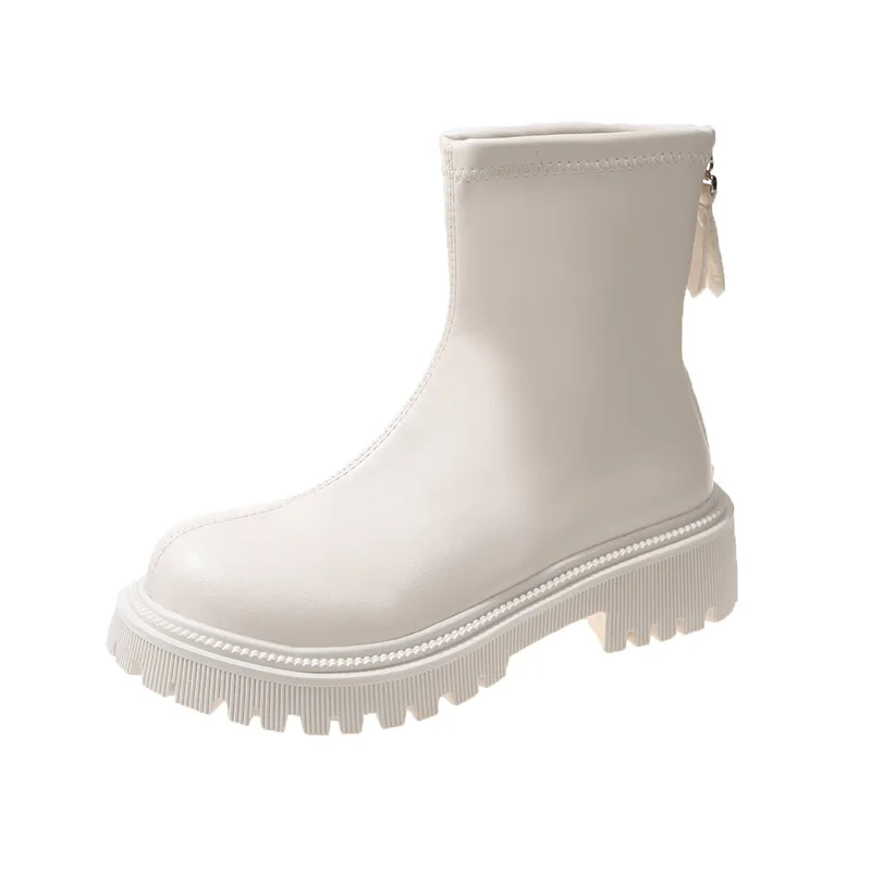 2025 New Fashion Autumn Winter Platform Shoes Leather Boots Women Casual Back Zippers Women's Ankle Boots Women's Short Bootties