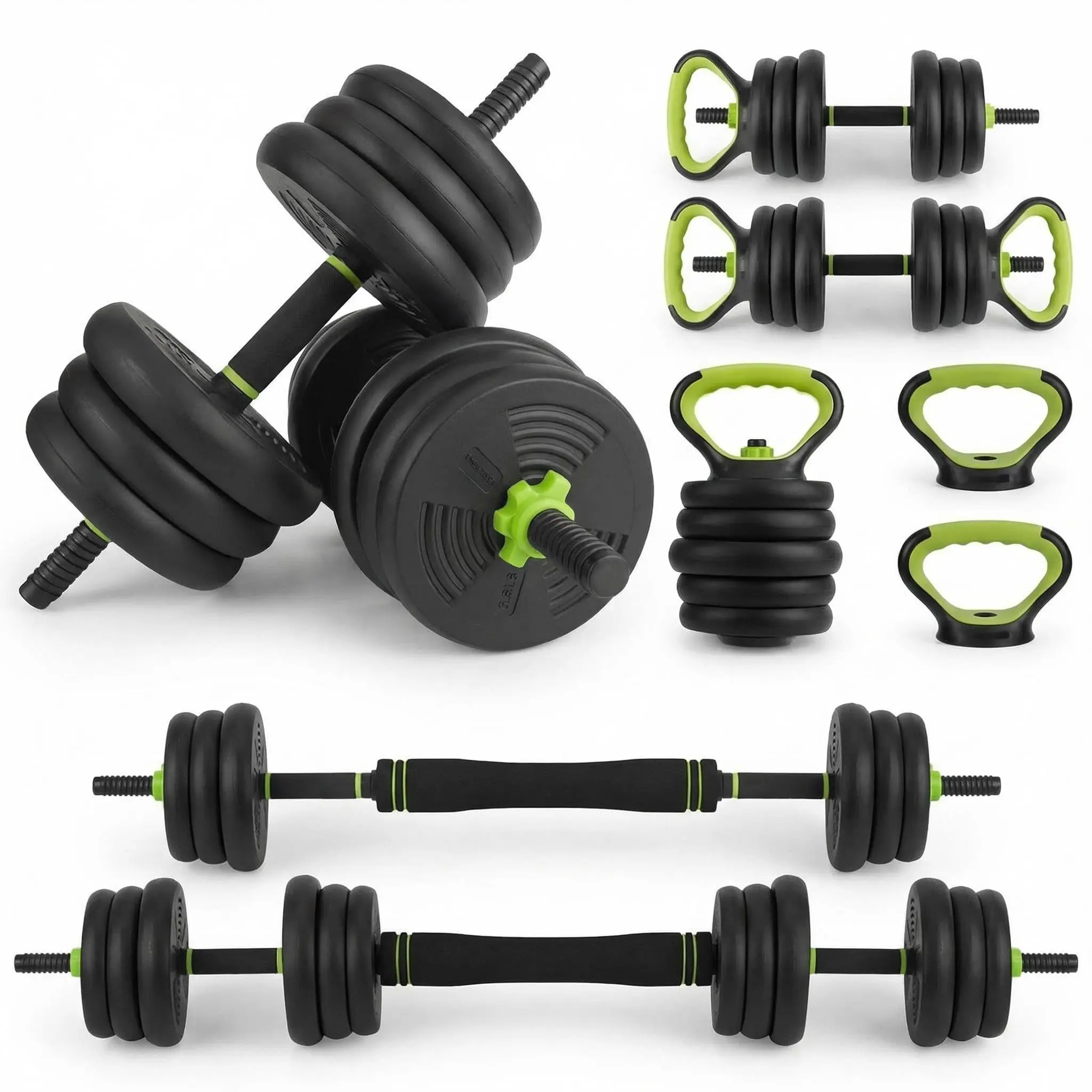 Adjustable Weight Set 44 Lbs, 4-in-1 Dumbbell Set and Barbell Weight Set for Home Gym, Converts to Kettlebell & Push-Up Stand, Free Weights Dumbbells Set for Men & Women Full Body Workout