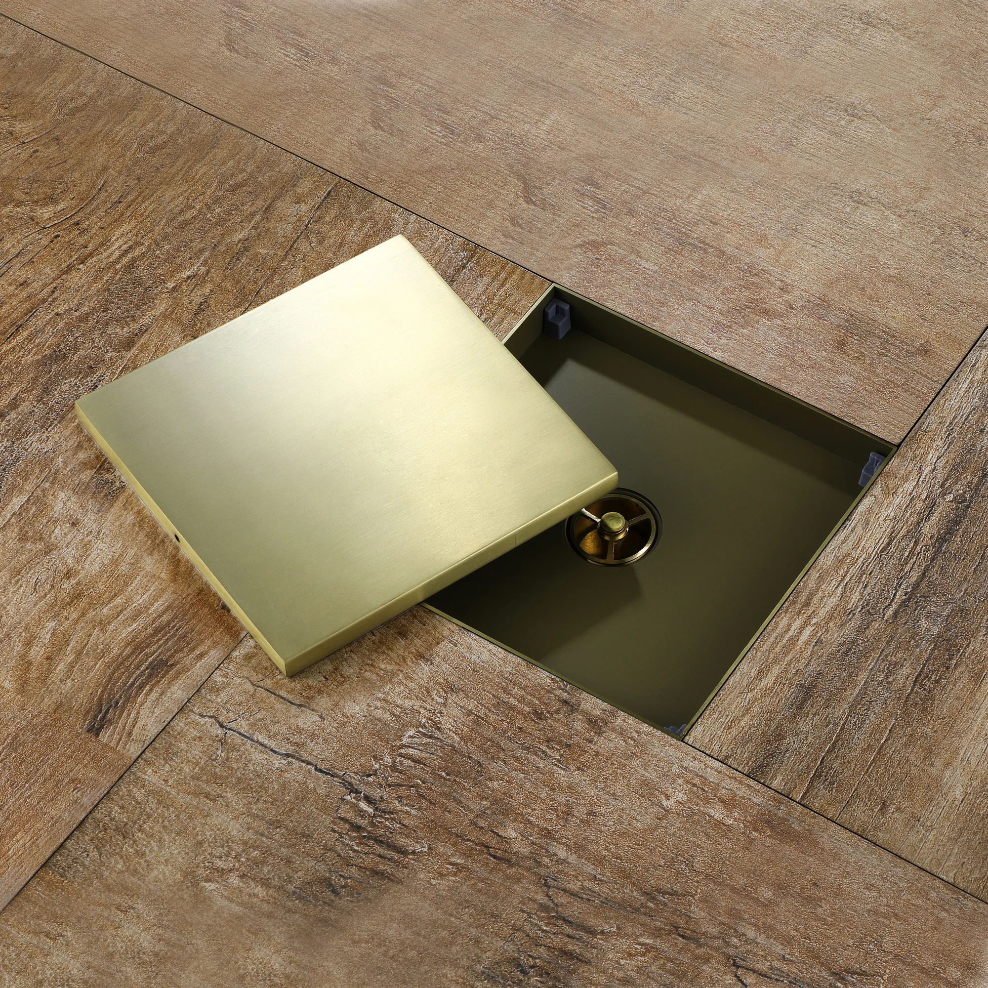 

Bathroom Floor Drain 200*200mm Brushed Gold Anti-odor Stainless Steel Floor Drain