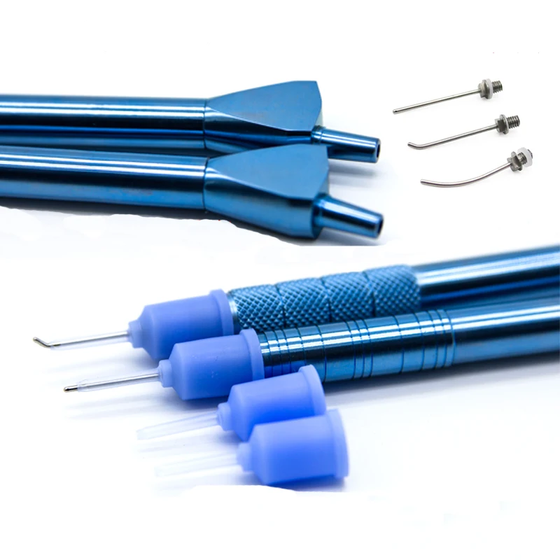 Ophthalmic instruments Titan legierung ICH/EINE superemulsion injection griff mit blau hülse gerade ellenbogen 45 ° superemulsion needl