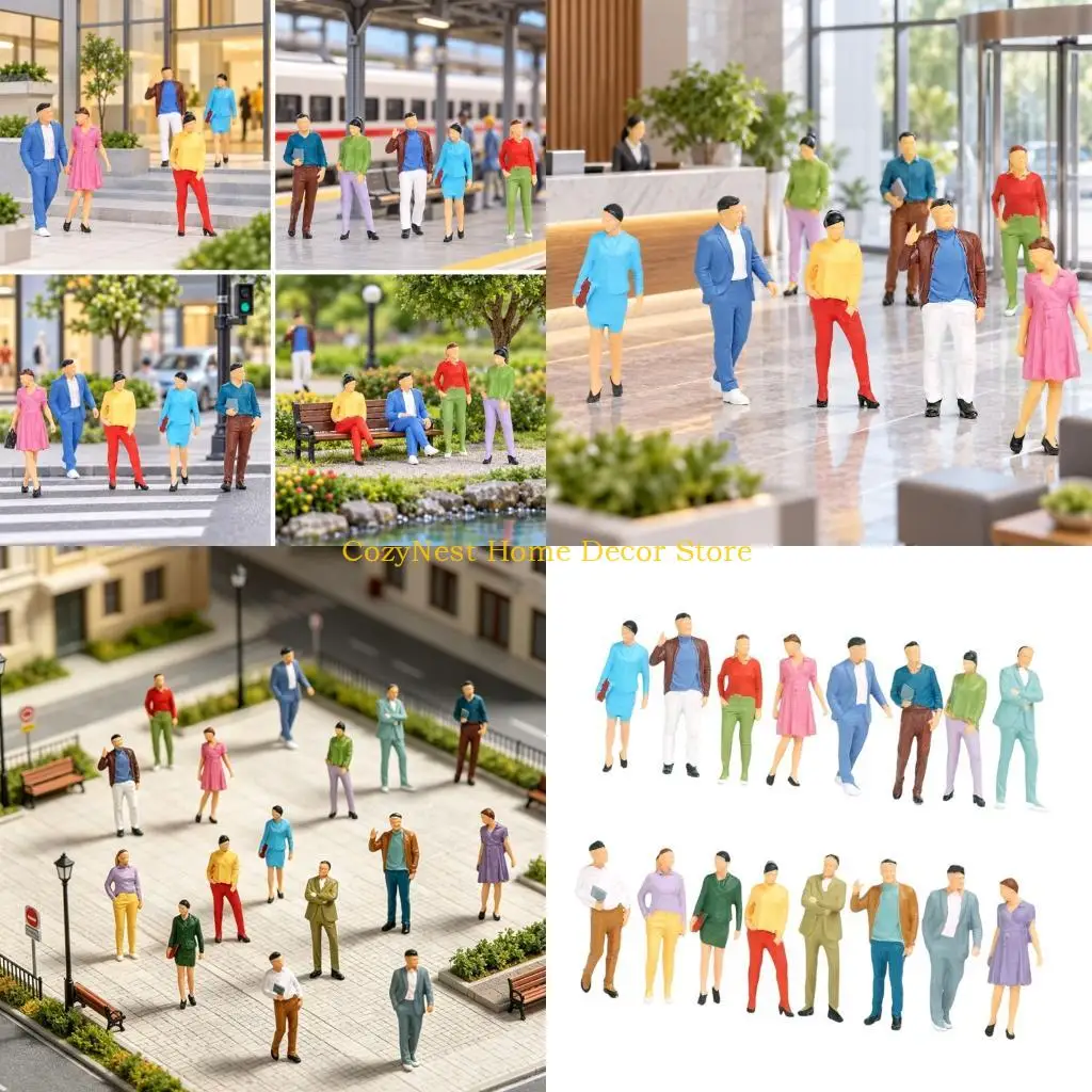 92MF 1/50 Scale Miniature Model People, 16 Assorted Standing Figures with Varied Outfits for Architectural Displays, Model