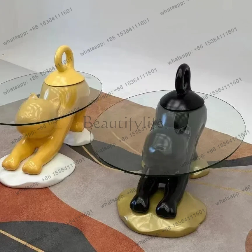 LXLazy coffee table FRP animal shape modern light luxury living room side table personalized glass coffee tableSSS