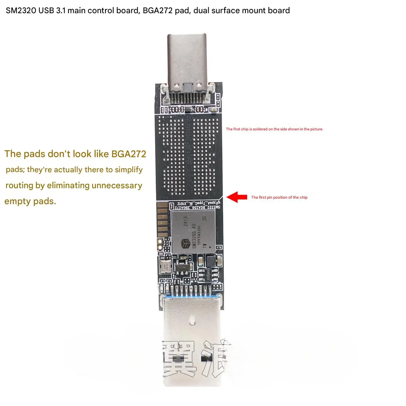 Silicon Motion SM2320 Ultra-High-Speed USB Flash Drive BGA Controller Board USB 3.2 Type-C Dual Interface BGA272 Dual-Side Board