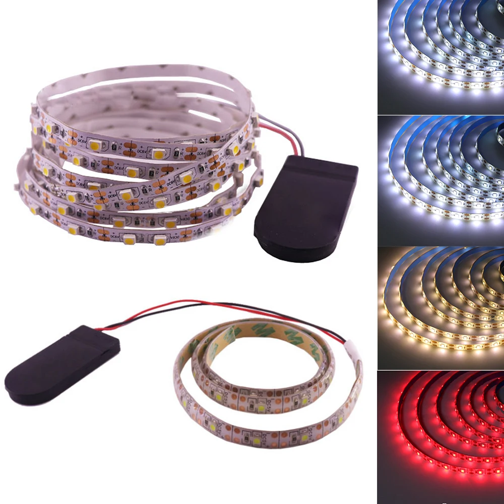 Tira de luces LED con batería SMD 3528, 5V CC, 60LED/m, iluminación trasera de TV, decoración de habitación, cuerda de Ribbbon Flexible, 0,5 m, 1m,