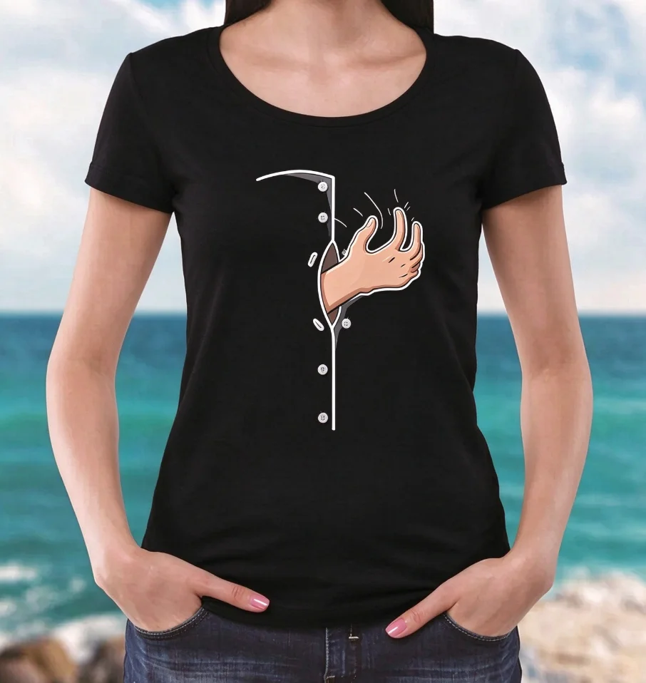 Women's Funny 3D Hand Breaking Through Graphic T-Shirt, Casual Round Neck Short Sleeve Tee, Unique Optical Illusion Print Shirt