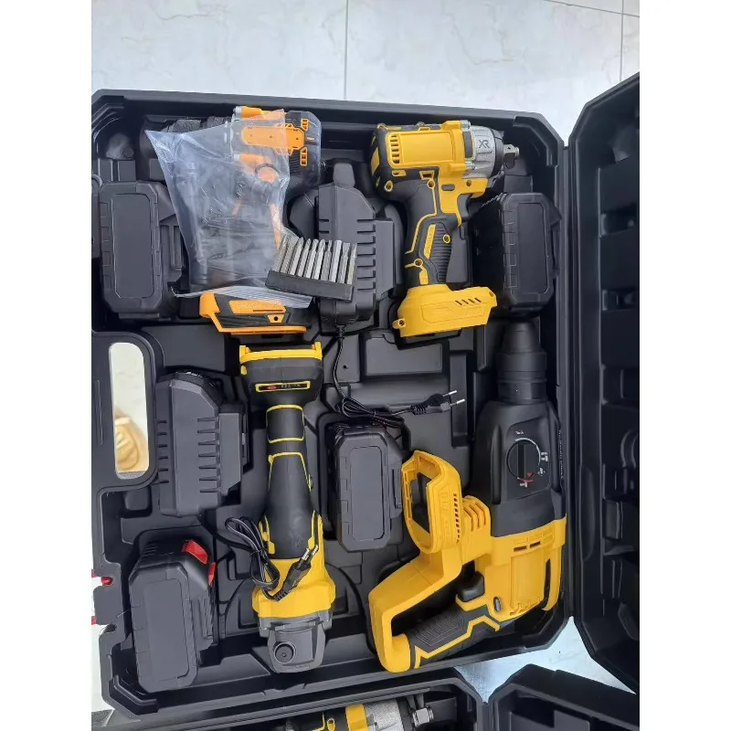Factory Sell 4 in 1 Brushless Power Tool Set Cordless 125mm Angle Grinder Electric Drill Electric Hammer Electric Wrench Set