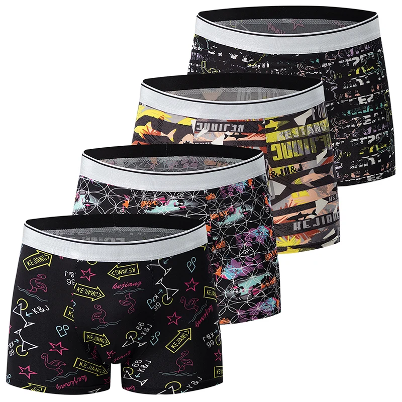 4-Piece Four Seasons Men's Flat Pants Fashion Breathable Sweat Absorbing Sports Comfortable Shorts Printed Casual Four Corners