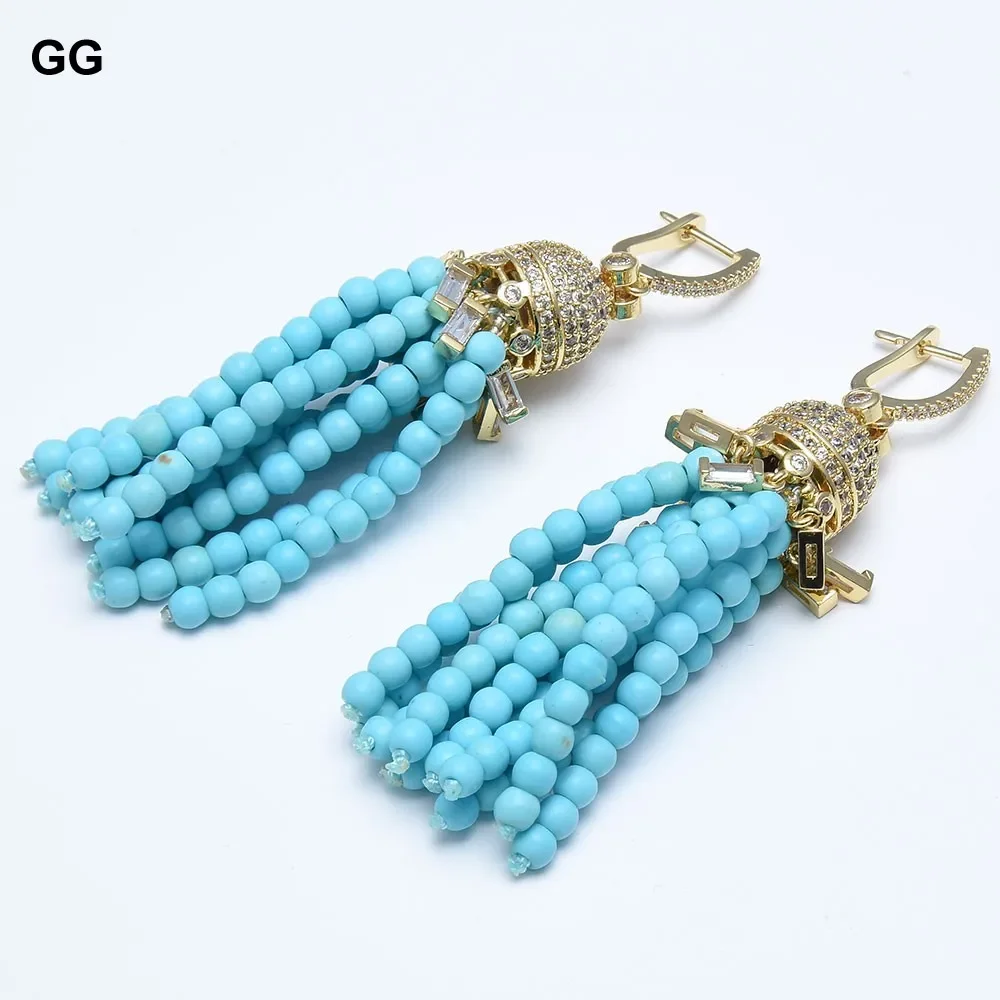 brincos de gancho banhados a ouro para mulheres gg blue round turquoise crystal brincos pavimentados cz cz fitting gifts 01