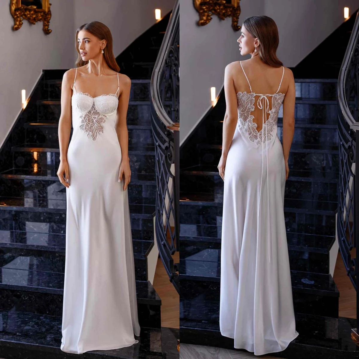 Sexy Women Night Dresses Real Photos Long Sleeve Satin Nightgown Nightdress Sleepwear Nightwear For Bridal Dress Customized