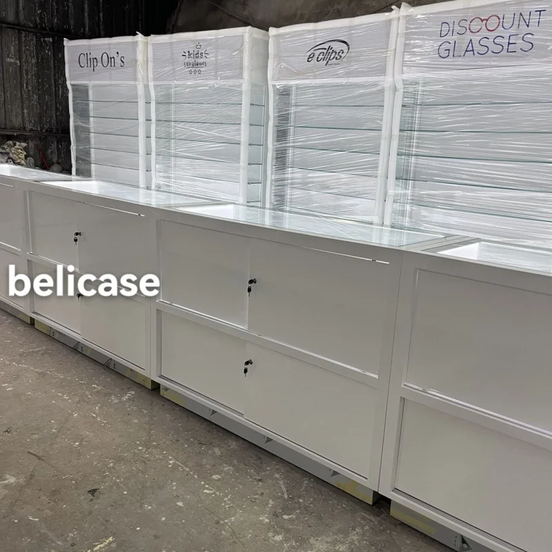 Custom Optical Shop Display Cabinet com luzes LED, Óculos Counter, High End, Luxo Showcases Display para óculos
