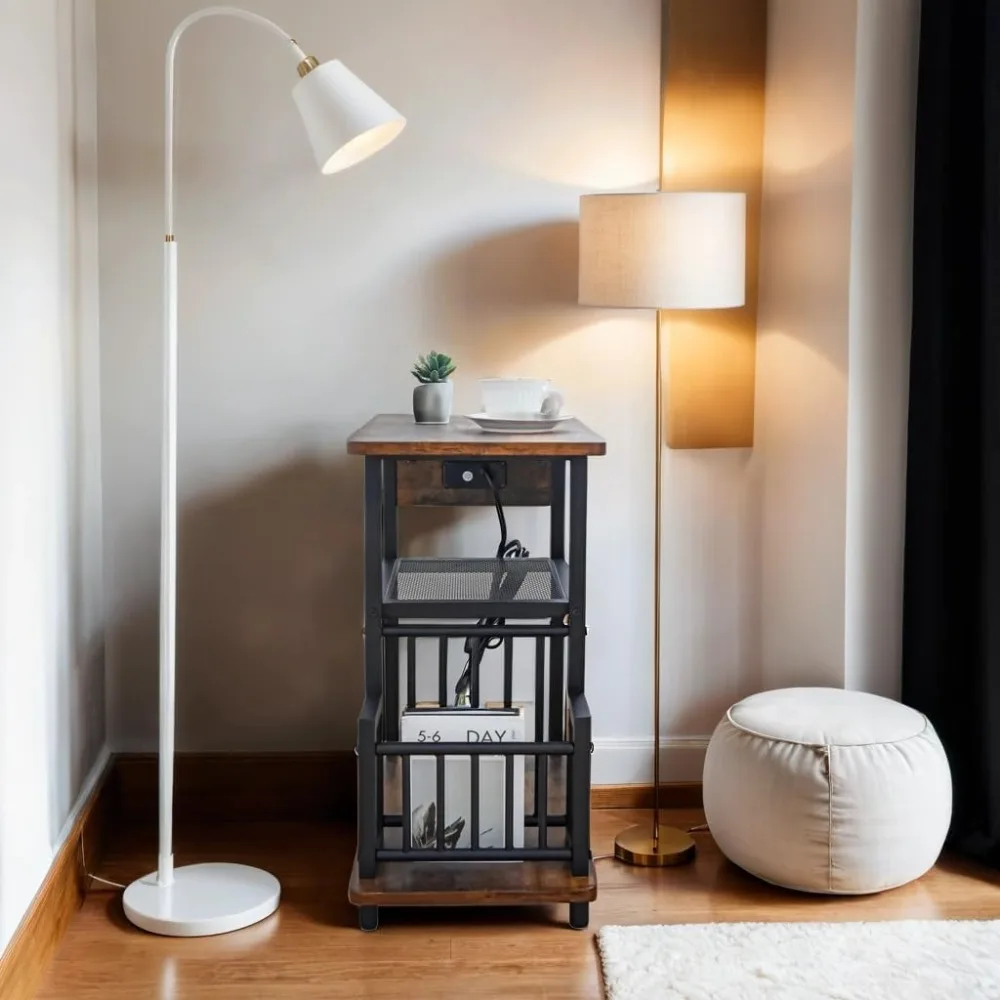 

Side Table with Charging Station, Wood End Table with USB Ports and Outlets for Living Room Bedroom Bedside Couch Sofa