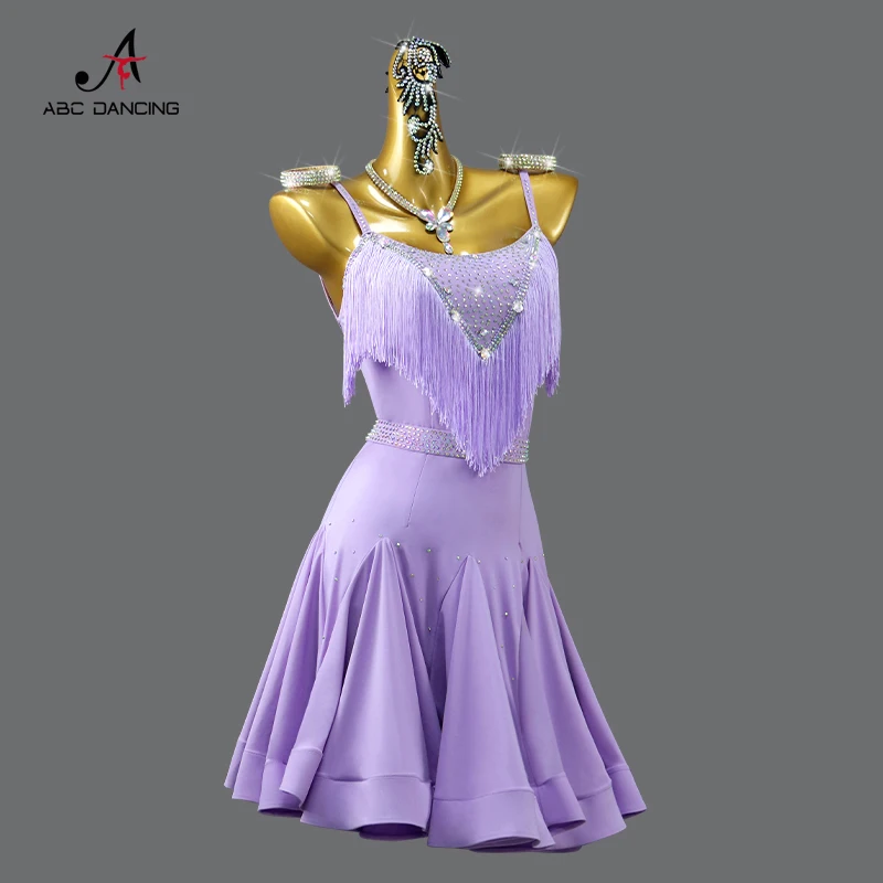 Nieuwe Latin Dance Suit Ballroom Jurk Vrouw Sport Kostuum Avond Midi Franjes Rok Danskleding Podium Performance Outfit Voor Prom