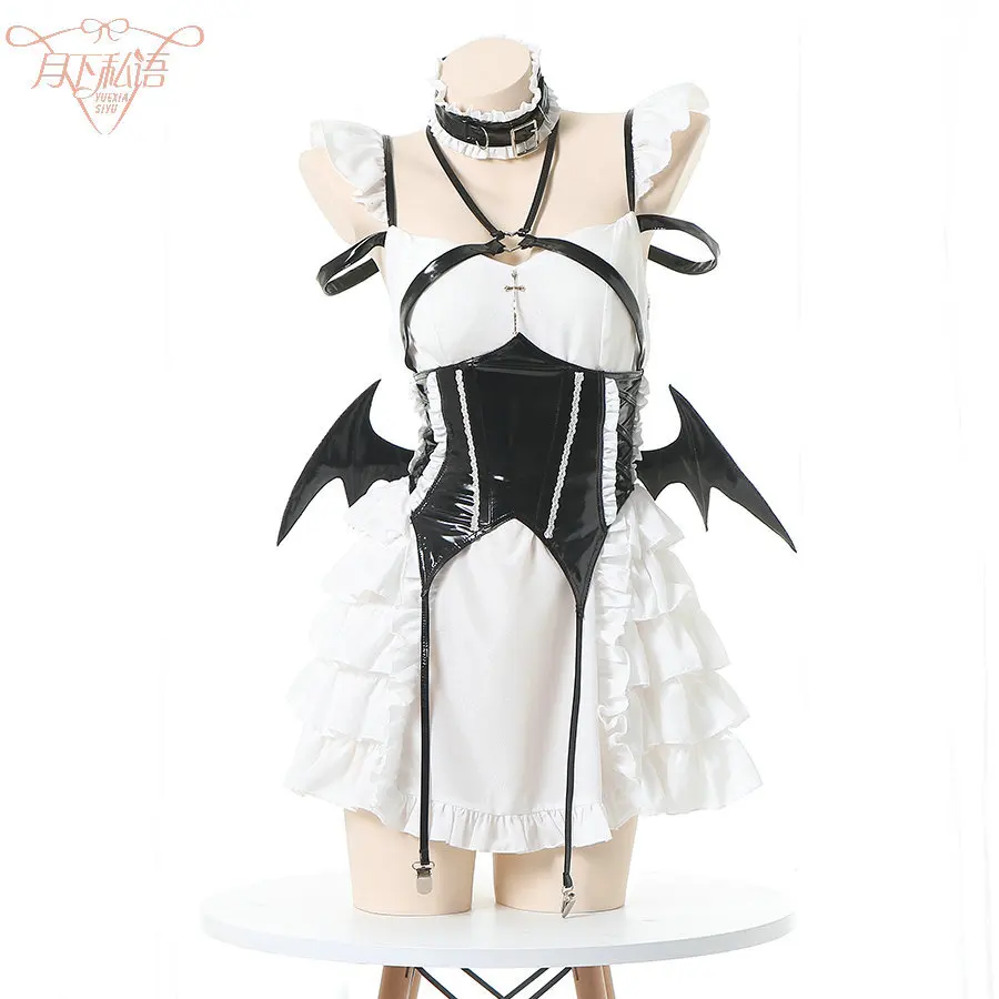 

Sexy Cream Sweetheart Maid Skirt Small Flying Sleeve Crusader Devil Lace Cute Pure Lolita Halter Dress