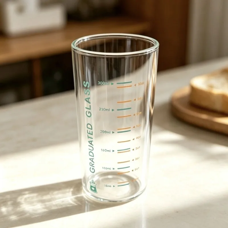 Thick-Bottomed, Heat-Resistant Glass Cup Milk Household, Juice, with Measurement Markings Microwave-Safe Breakfast Coffee Cup
