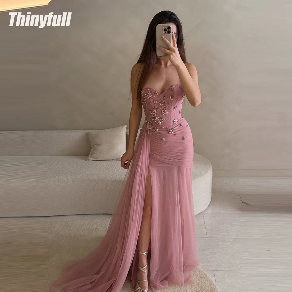 

Thinyfull Mermaid Arab Prom Dresses Sweetheart Sleeveless Tulle Evening Party Gown 2026 Long Dress robes de soirée Customized