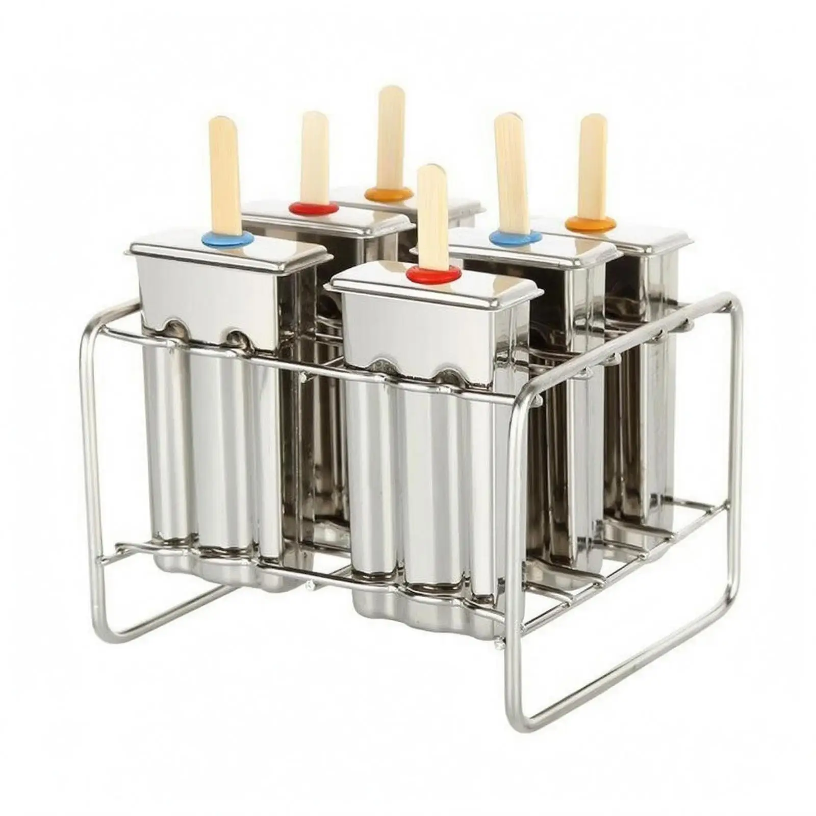 Stainless Steel Ice Lolly Form with Rack 6 Cup Ice Lolly Form Wooden Sticks Chilled Dessert Tool for Freezer, Home Kitchen