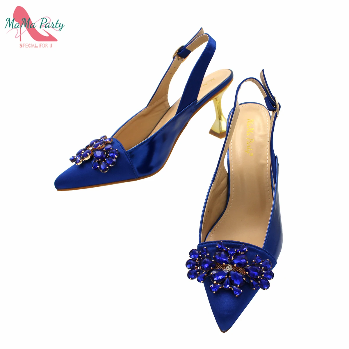 Royal Blue tacco alto Sllingbacks Ladies Sandal Shoes Set di borse abbinate per le donne nigeriane Wedding Party Pump