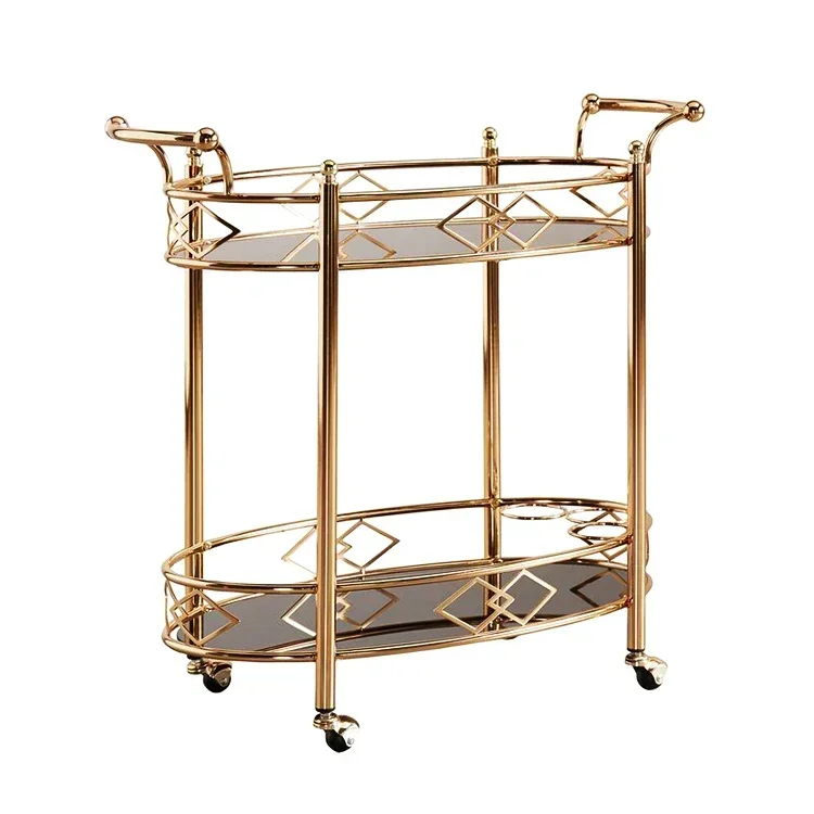 Bar Cart Furniture 2 Tier Gold Metal Kitchen Serving Bar Trolley Cart For Dining Room