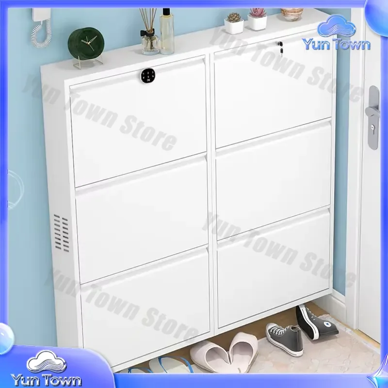Ultra-thin Shoe Cabinet with Lock for Outdoor Use Anti-Theft Storage Organizer for Entryway Hallway Apartment Small Space