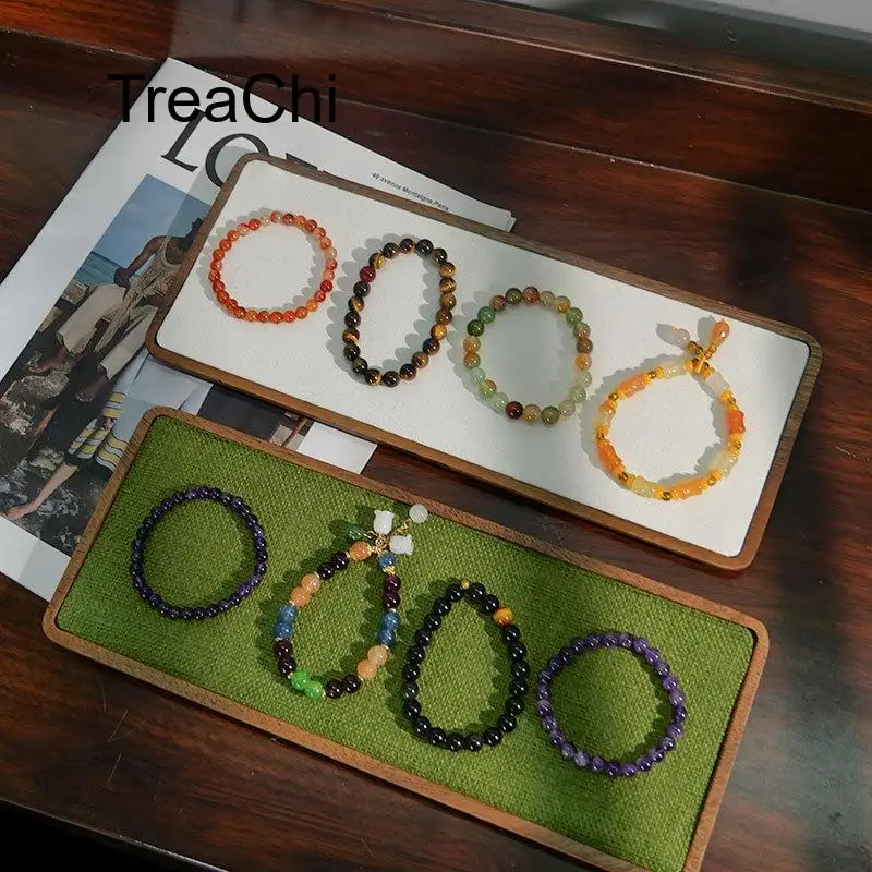 Elegant Minimalist Jewelry Tray: Walnut Wood and Linen Fabric Tray for Displaying and Photographing Bracelets Bangles and Rings
