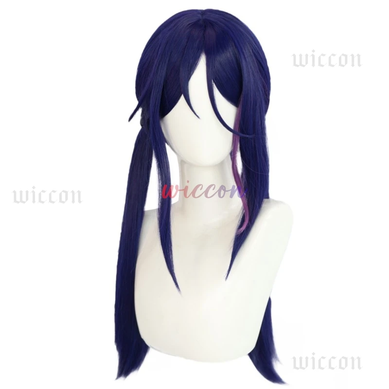 لعبة MiSide مجنون ميتا شعر مستعار تأثيري 26.37 بوصة الأزرق الأرجواني ذيل حصان الباروكات هيرباند أنيمي تأثيري الدعامة