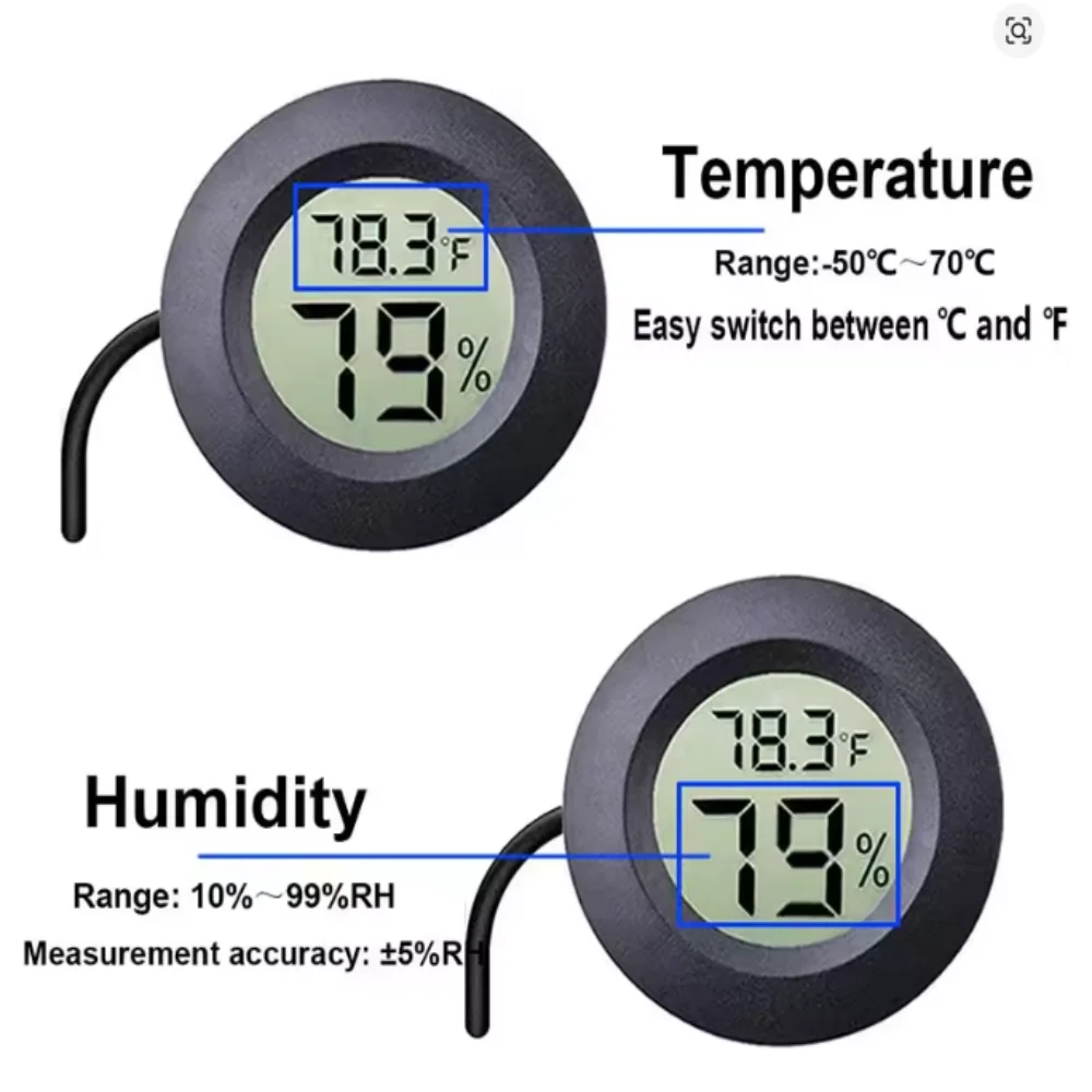 Circular Embedded Digital Thermometer Hygrometer Meter Temperature Humidity Meter With Probe 1.5 Meters Black For Aquarium Tank