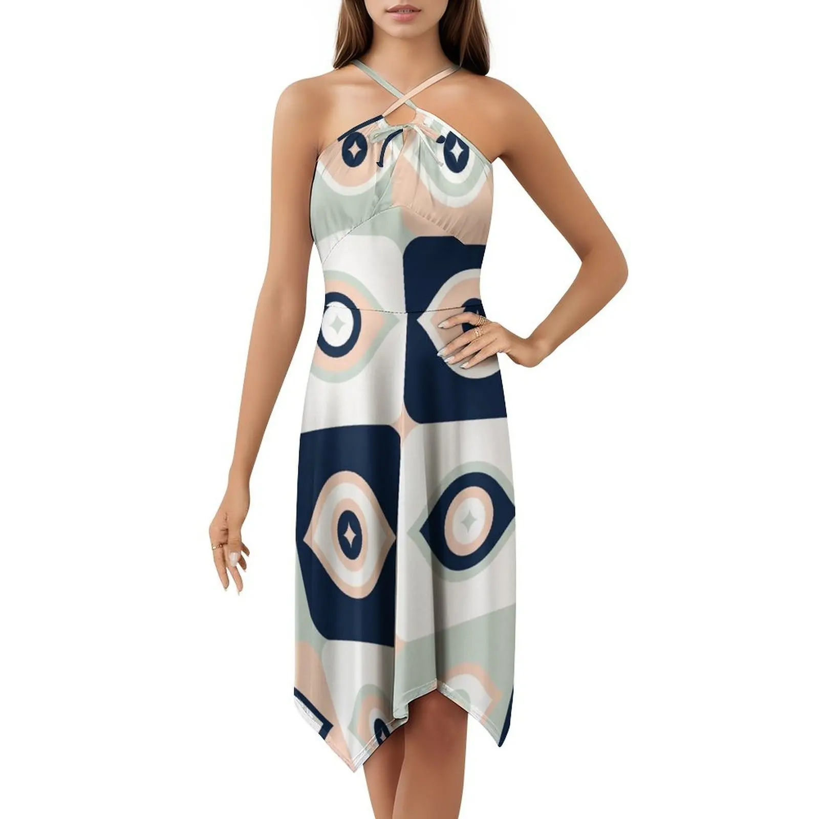 عيون ريترو متقلب – فستان قصير بنمط أحمر الخدود والنعناع والأحمر الداكن على طراز Preppy للنساء على شكل حرف A فستان يوم كاجوال فضفاض من القماش القطني #5