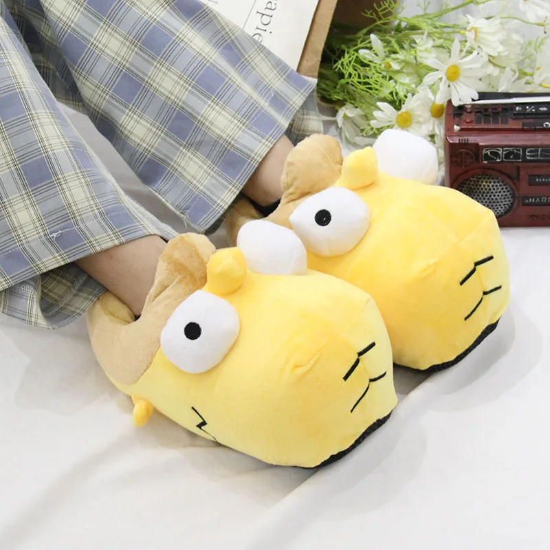 Simpson Cartoon Plush Slippers Men's Home Winter Warm Thickened Cotton Slippers Anti-slip Home Comfortable Soft Crystal Super
