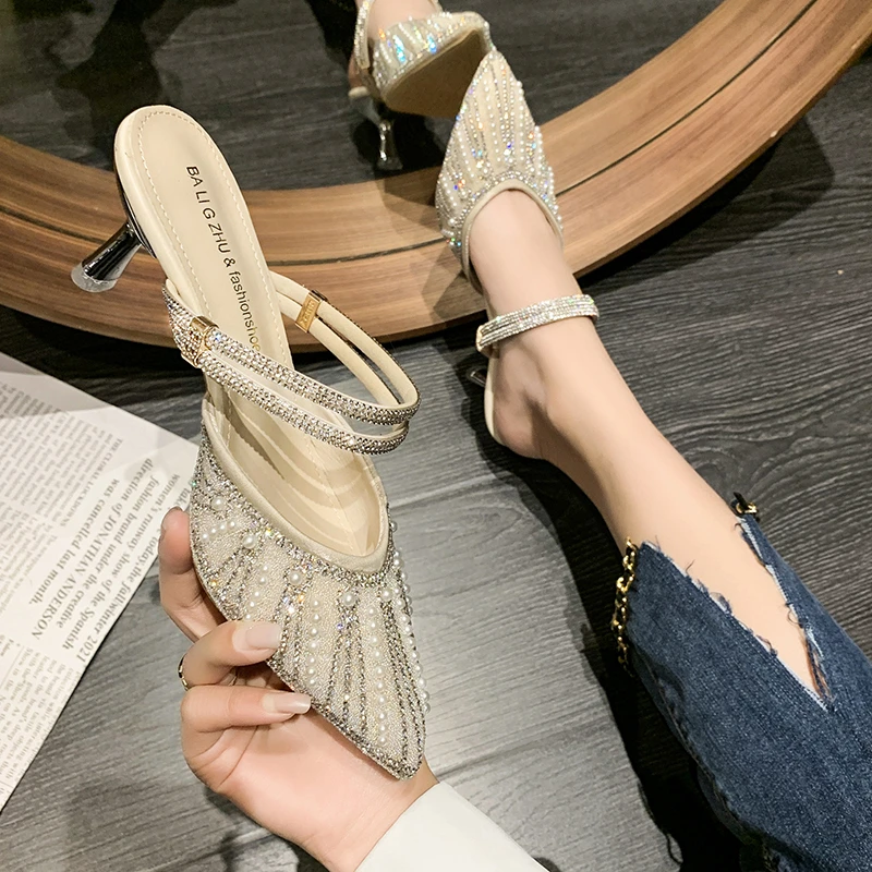 Pointed-toe, High-necked Half-heeled Sandals for Women, Summer New Style, Sexy, Thin-soled Sandals
