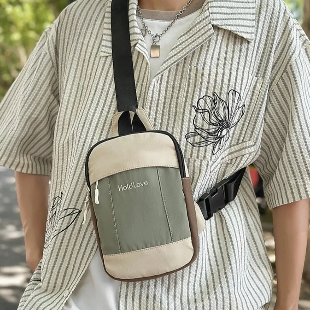 Fashion Square Men Chest Bag Zipper Korean Style Sports Shoulder Bag Splicing Color Multifunctional Nylon Crossbody Bag Running