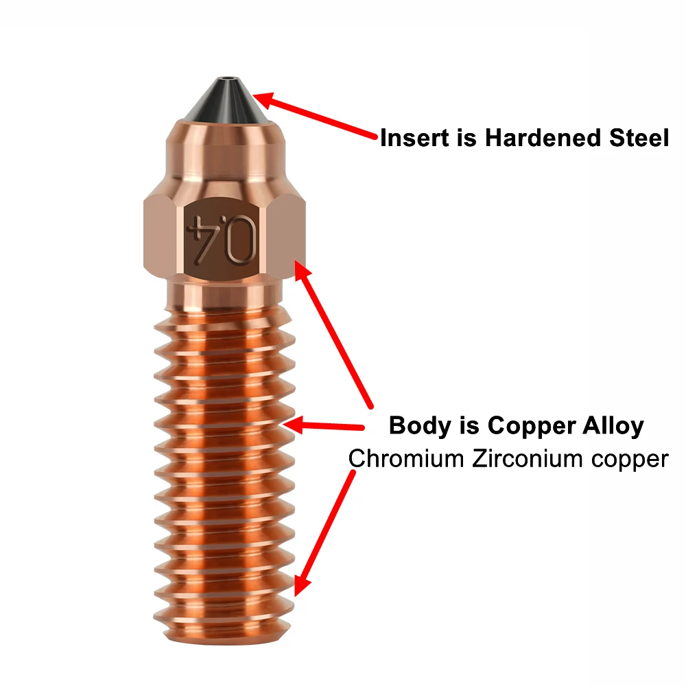 For Ender 3 V3 KE Nozzle Bimetal Chromium Zirconium Copper Body + Hardened Steel Inset, 3D Printer Nozzles For Creality K1 K1MAX