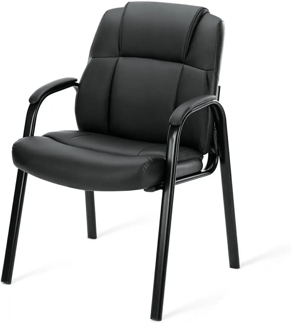 Black PU Leather Guest Chair for Conference Rooms, Reception & Waiting Rooms, Tall Back Design with Padded Armrests, Wheel-Free