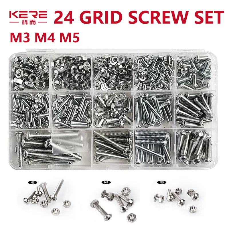 

1/5 BOXES M3 M4 M5 Combination Set Half Round Head Cross Screw Nut Nut Nut Bolt Shim Assortment Kit