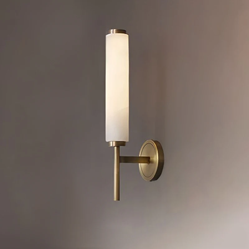 American Retro Copper Art Indoor Home Decoration Wall Lamp Natural Marble Light Luxury Living Room Bedroom Bedside Led Lights