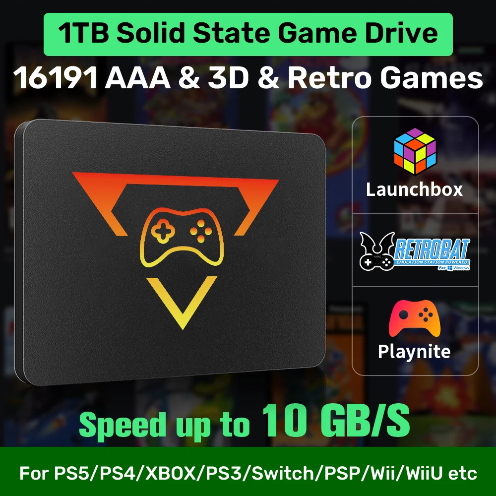 

1TB Gaming SSD Launchbox&Playnie&Retrobat Retro Game Console for PS5/PS4/PS3/XBOX/Switch/Wii/WiiU with 16191 Games for PC/Laptop