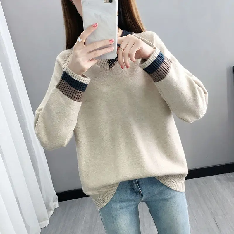 

Light Knitted Sweaters for Women Sueters De Mujer Basic Sale All Cheap Korean Style Youthful Autumn Fall V Neck Female Pullover