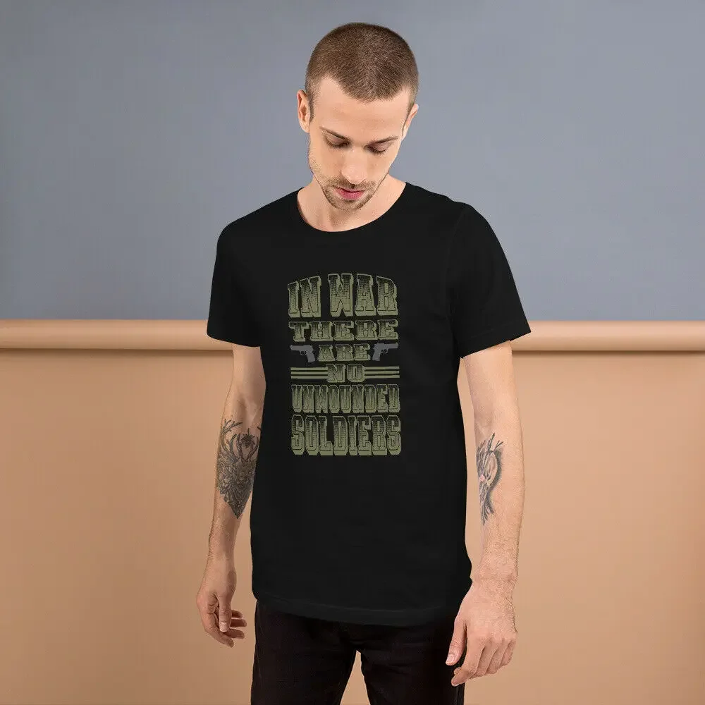 

War Veteran No Unwounded Soldier T-shirt Men's 100% Cotton Casual T-shirts Loose Top Size S-3XL