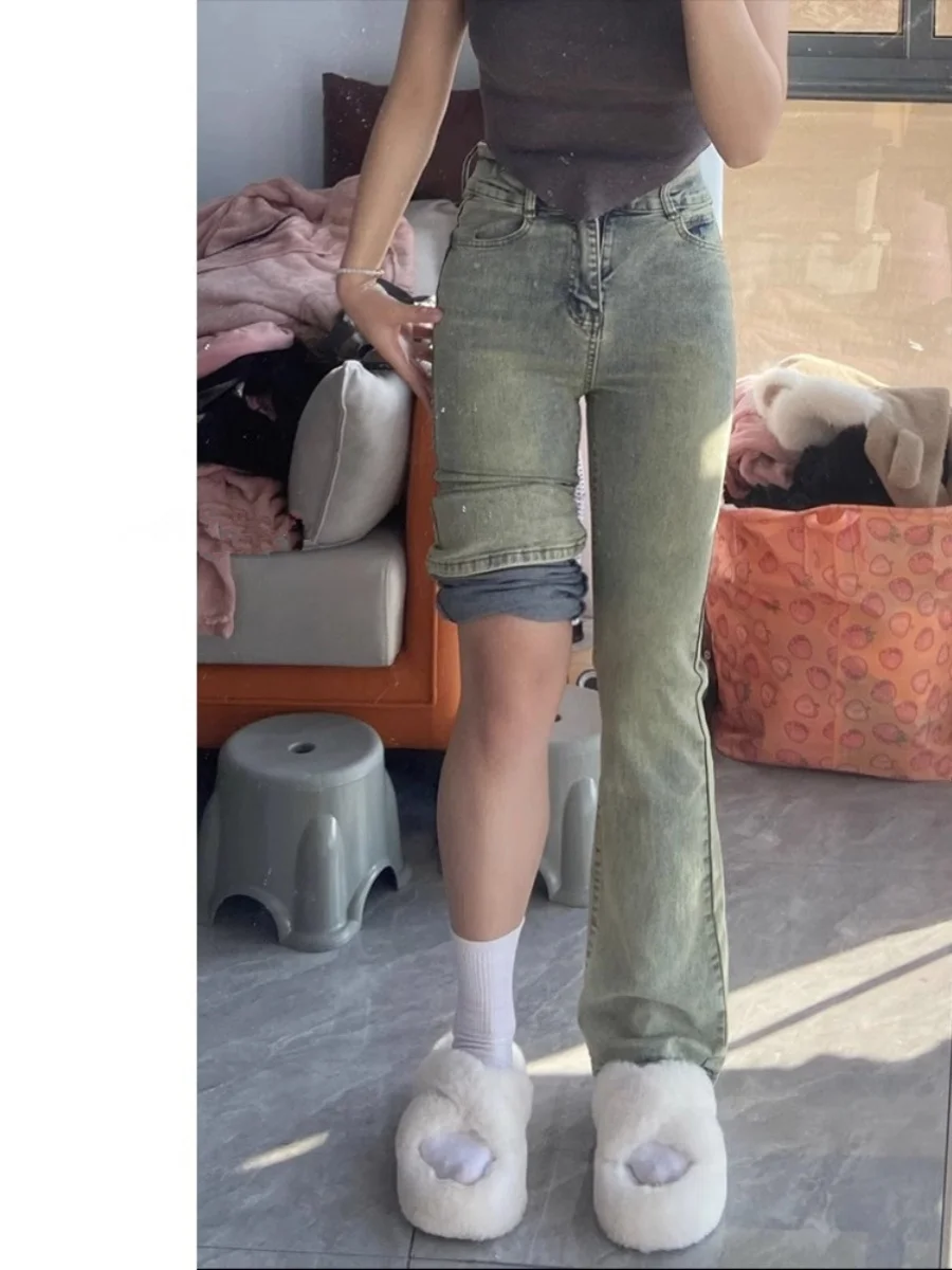 

High Waist Wide Leg Jeans Women's Autumn plus Size Pear Shape Body Yellow Mud Dye Micro Flared Jeans Versatile Slimming Jeans