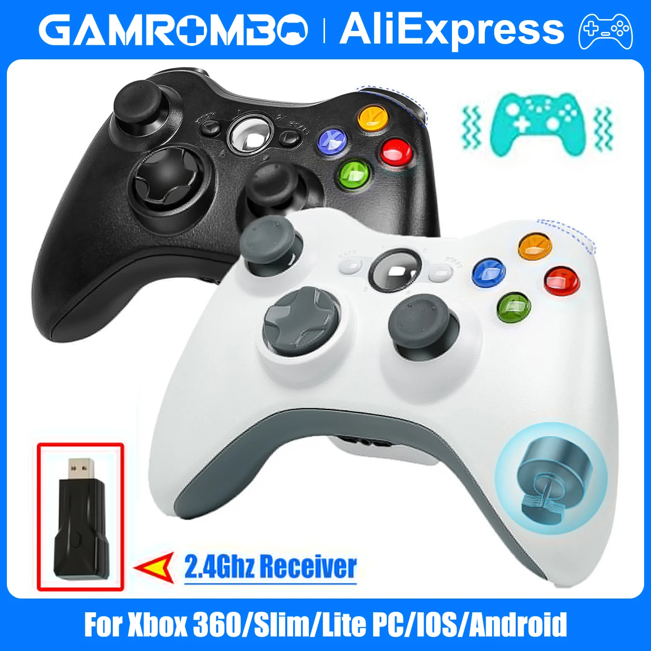 

GAMROMBO Game Controller for Xbox 360/Slim PC/Windows7/8/10 Gamepad 2.4G Wireless Gaming Controle Rocker Dual Vibration Joystick