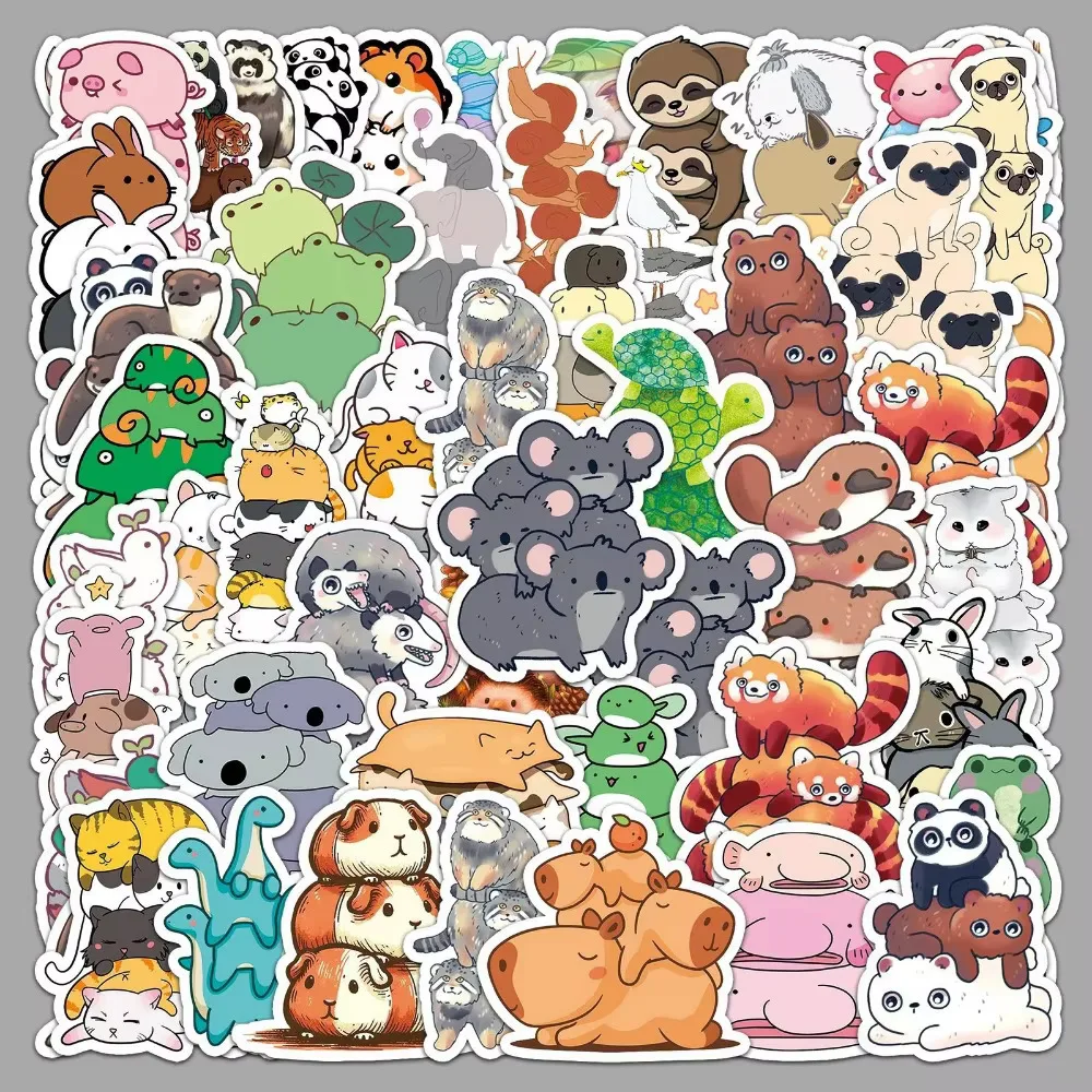 10/50Pcs Stacked Twins Animal Graffiti Stickers Personalized Hot Selling Cartoon Cute Decoration Water Cup Phone Case Sticker