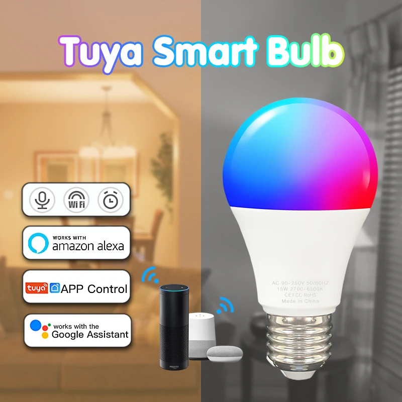 

2PCS/4PCS Kedia 15W/9W TUYA Smart WiFi Light Bulb E27 B22 RGBCW Smart Life App Vioce Timer Control Work With Alexa Google Home